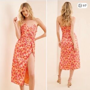Dee Elly Strapless Floral Dress - Pink and Orange